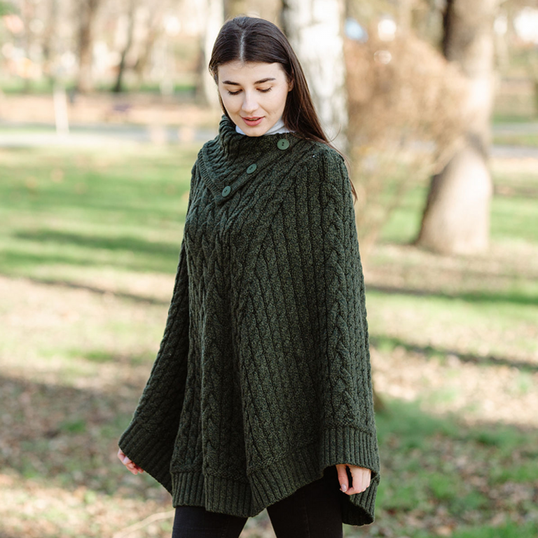 Cowl Neck Button Poncho - Image 2